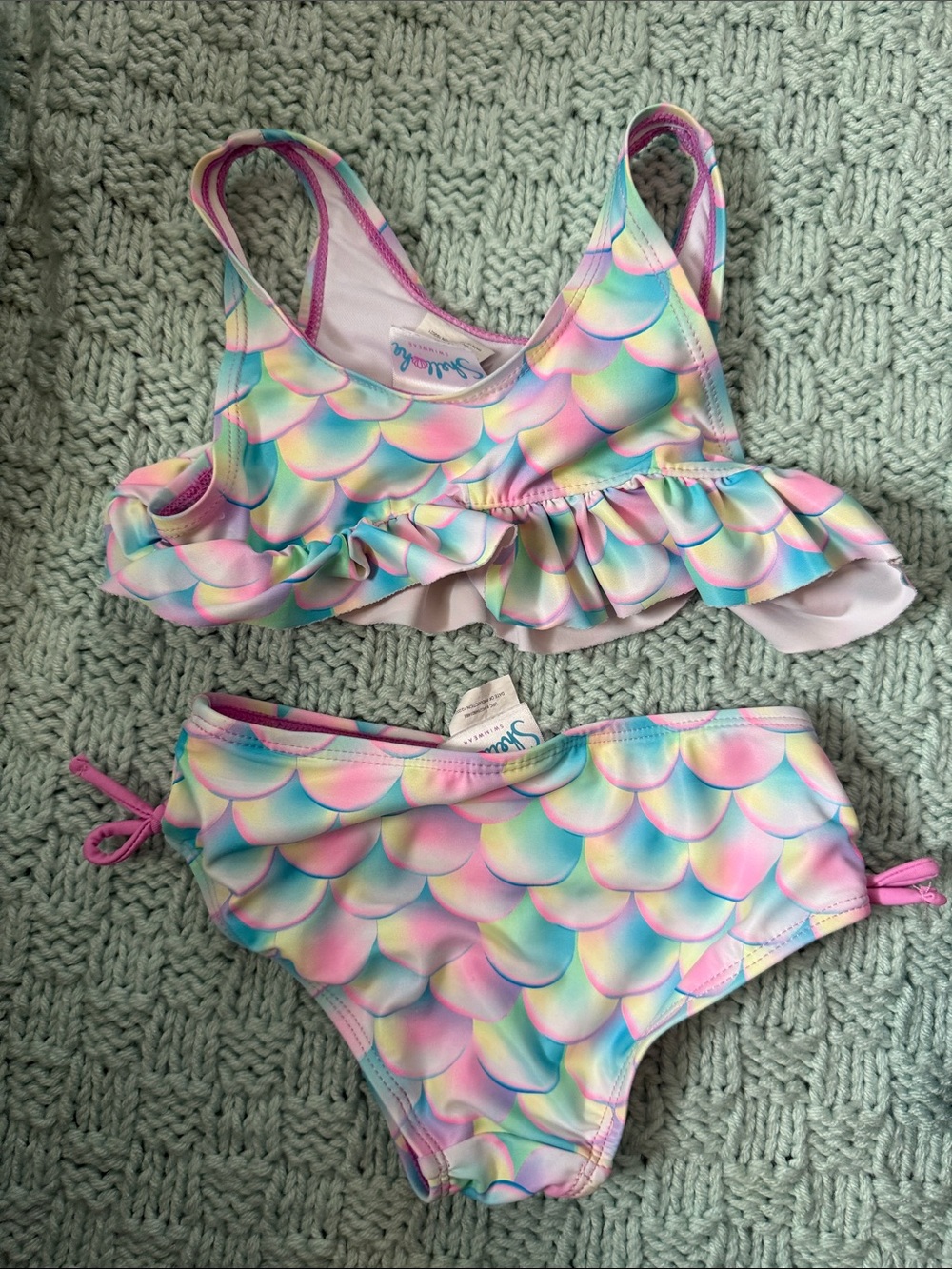 Girls' Mermaid Scale Ruffle Two-Piece Swim Set - Pink Multicolor from Shelloha - Picture 2 of 7